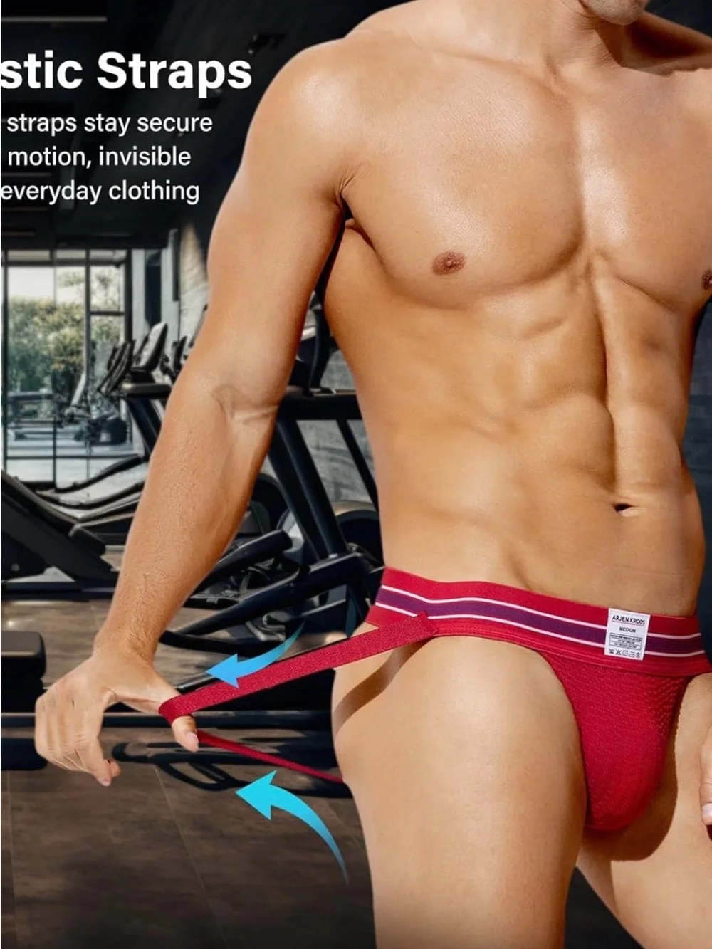 Arjen Kross Red Men's Jockstrap with Striped Waistband - Picture 5 of 6